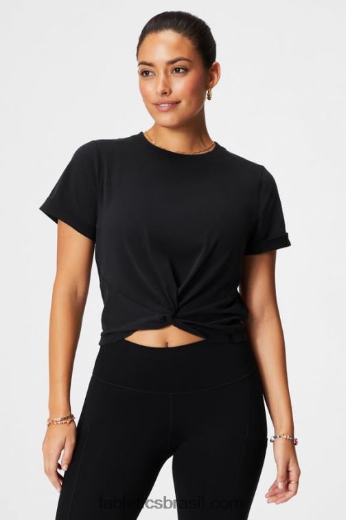 fabletics_preto_420hr1944_camiseta_100_algodao_twist_knot_mulheres.jpg Fabletics preto 420HR1944 camiseta 100% algodão twist knot mulheres - Image 1