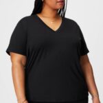Fabletics preto 420HR1960 camiseta manga curta dry-flex com decote em V mulheres