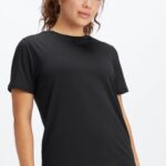 Fabletics preto 420HR1977 phoenix lite blusa de manga curta mulheres