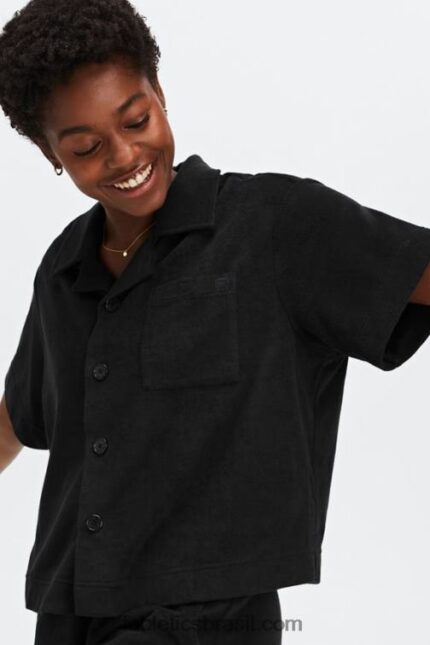 Fabletics preto 420HR2040 ilha terry botão quadrado para cima mulheres