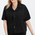 Fabletics preto 420HR2041 ilha terry botão quadrado para cima mulheres
