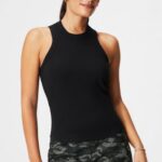 Fabletics preto 420HR2145 tanque de costela de gola alta mulheres