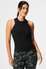 Fabletics preto 420HR2145 tanque de costela de gola alta mulheres
