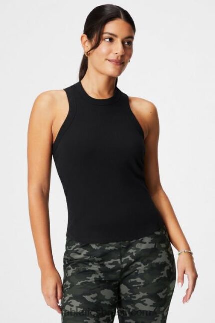 Fabletics preto 420HR2145 tanque de costela de gola alta mulheres