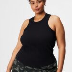 Fabletics preto 420HR2146 tanque de costela de gola alta mulheres
