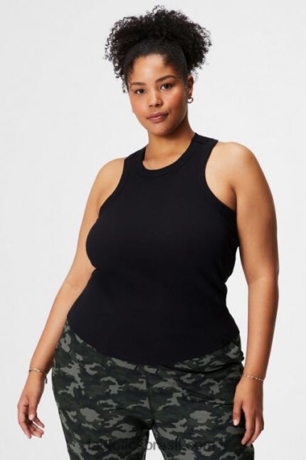 Fabletics preto 420HR2146 tanque de costela de gola alta mulheres