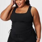 Fabletics preto 420HR2150 tanque de sutiã embutido franzido mulheres