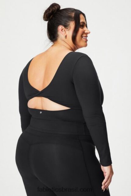Fabletics preto 420HR2198 top de manga comprida com sutiã embutido oasis twist mulheres