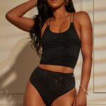 Fabletics preto 420HR2896 calcinha atrevida de renda sem costura mulheres