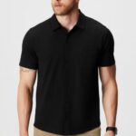 Fabletics preto 420HR3535 o botão de manga curta traço para cima homens