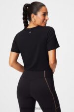 Fabletics preto/branco clássico 420HR1953 camiseta de manga curta ultracropped dry-flex mulheres - Image 2