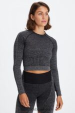 Fabletics preto/cinza mineral 420HR2641 top manga longa sem costura ombre mulheres