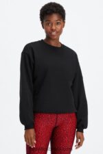 Fabletics preto/estanho 420HR2456 moletom de gola redonda de lã forever mulheres