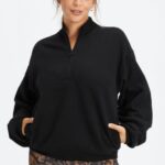 Fabletics preto/estanho 420HR2499 moletom de lã 1/2 zíper forever mulheres