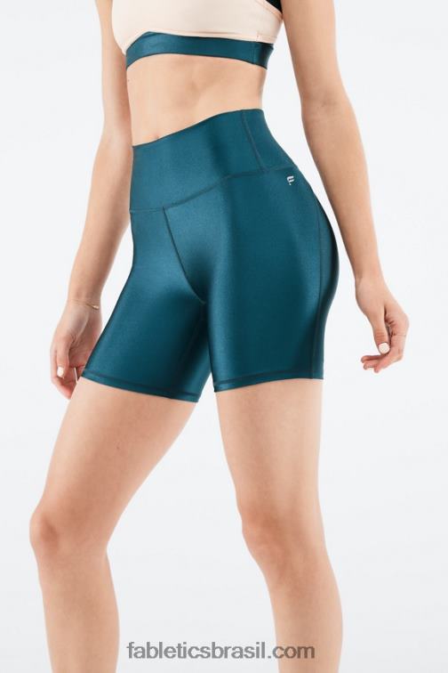 Fabletics preto pequeno marmorizado/raspas 420HR539 short cintura alta brilho 6" mulheres - Image 2