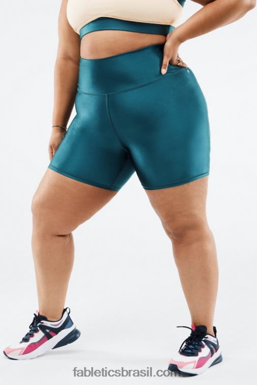 Fabletics preto pequeno marmorizado/raspas 420HR540 short cintura alta brilho 6" mulheres - Image 2