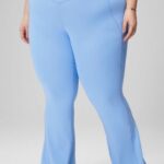Fabletics preto/prata reflexivo 420HR45 flare cruzado cintura alta mulheres