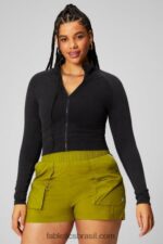 Fabletics preto vintage 420HR2749 jaqueta cropped sem costura em nuvem mulheres
