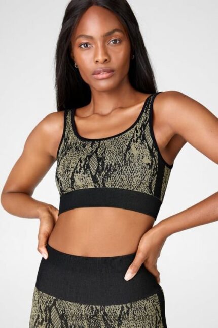 Fabletics réptil verde/preto 420HR1669 sutiã sem costura kamila mulheres