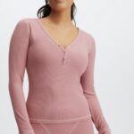 Fabletics terra rosa 420HR2650 manga longa waffle henley mulheres