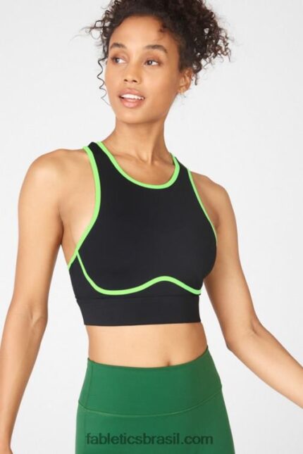 Fabletics toque preto/limão 420HR1884 sutiã esportivo blare crossback de médio impacto mulheres