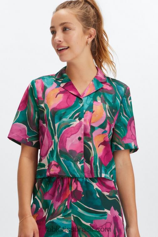 fabletics_tulipas_pintadas_420hr2033_botao_de_dormir_para_baixo_mulheres.jpg Fabletics tulipas pintadas 420HR2033 botão de dormir para baixo mulheres - Image 1