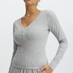 Fabletics urze cinza claro 420HR2648 manga longa waffle henley mulheres