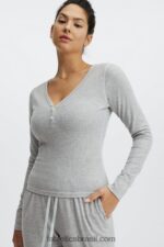 Fabletics urze cinza claro 420HR2648 manga longa waffle henley mulheres