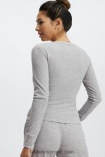 Fabletics urze cinza claro 420HR2648 manga longa waffle henley mulheres - Image 3