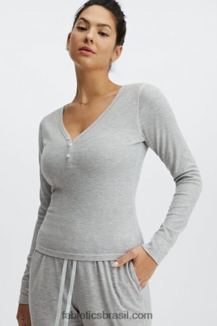 Fabletics urze cinza claro 420HR2648 manga longa waffle henley mulheres