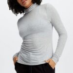 Fabletics urze cinza claro 420HR2672 jess blusa manga longa gola alta mulheres