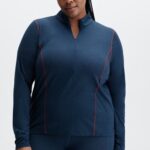 Fabletics urze nova azul 420HR2634 camada de base de lã manga comprida meio fecho de correr mulheres