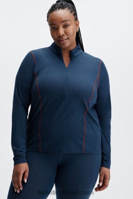 Fabletics urze nova azul 420HR2634 camada de base de lã manga comprida meio fecho de correr mulheres