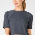 Fabletics urze preta 420HR2105 camiseta raglan manga curta loveday mulheres
