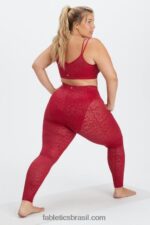 Fabletics vermelho escuro 420HR1081 legging malha leopardo cintura alta mulheres - Image 4