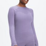 Fabletics violeta lavada 420HR2593 sincronizar top de manga comprida sem costura mulheres