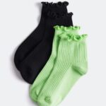Fabletics wasabi/preto 420HR2985 Pacote com 2 meias de 4'' de borda de alface sem costura em nuvem mulheres